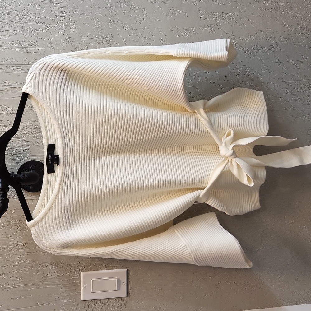 Forever 21 Ivory Cream Dolman Wide Sleeve Ribbed Belted Sweater